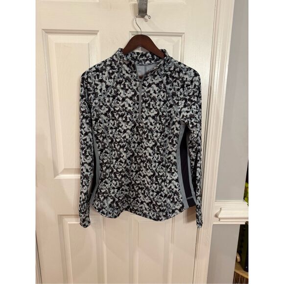 T by Talbots Mint Gray & Black Camo Quarter Zip Fitted Pullover sz MP NWOT - Picture 3 of 7